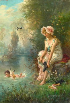  floral Pintura - ángel floral y niña Hans Zatzka